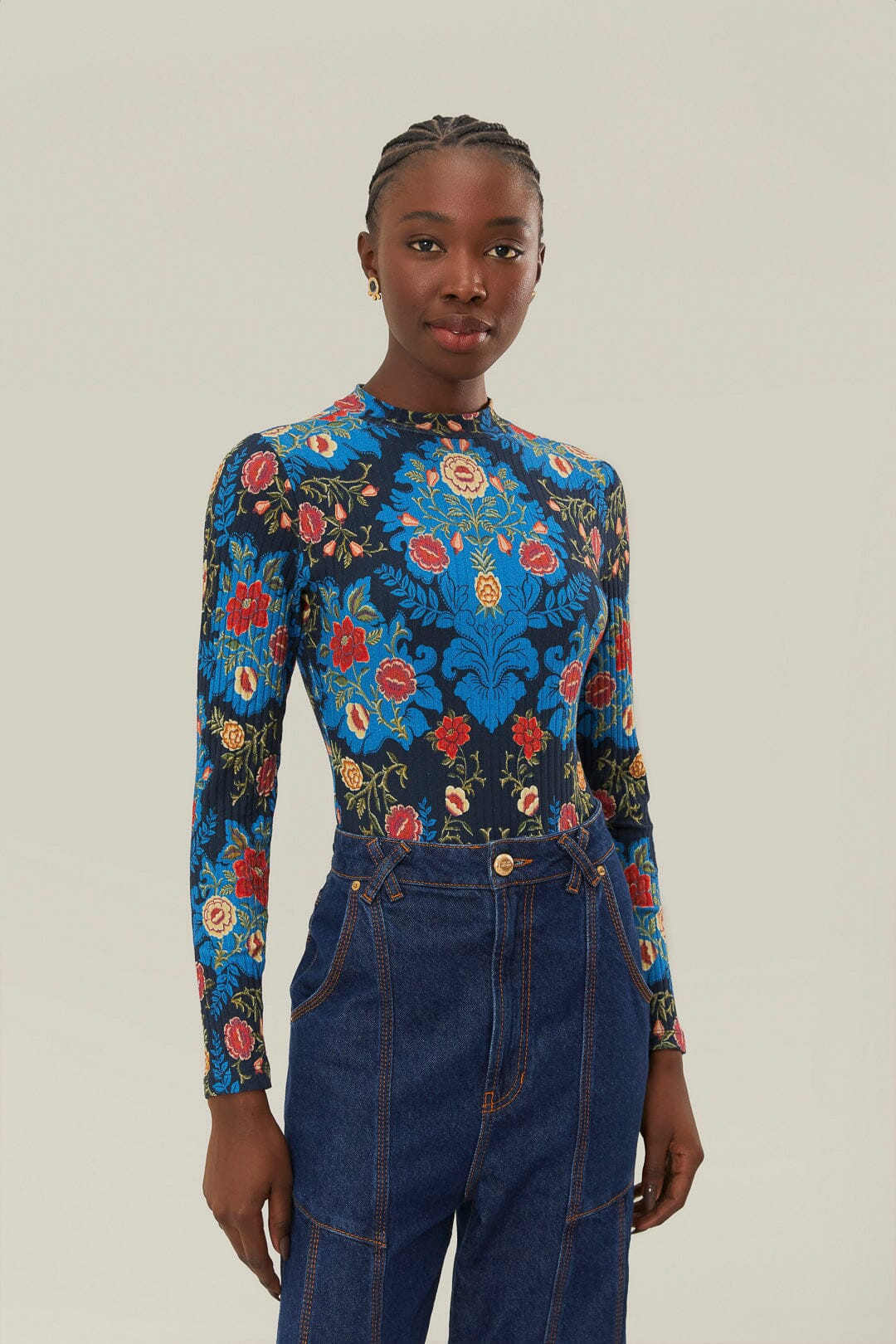 Blue Arabesque Flora Organic Cotton Bodysuit | FarmRio (US)