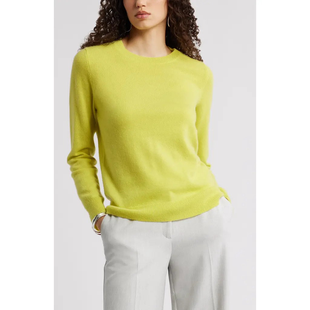 Nordstrom Cashmere Crewneck Sweater in Green Sulphur at Nordstrom, Size Xx-Large | Nordstrom