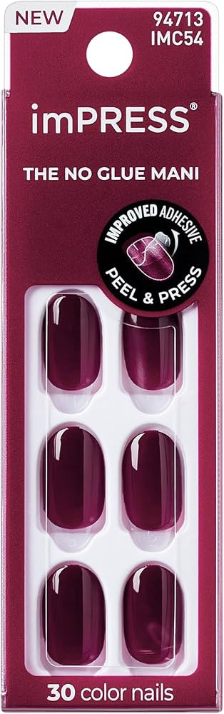 imPRESS Color Press On Nails, ‘Over You', Solid Burgundy, Short Oval, PureFit Technology, Paten... | Amazon (US)