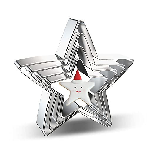 Star Cookie Cutter Set - 4 Pieces Star Shaped Pentagram Biscuit Molds Fondant Cake Cookie Cutters Biscuit Mold for DIY Chirstmas Day Holiday Party Decorations - Stainless Steel Azflyife | Amazon (US)