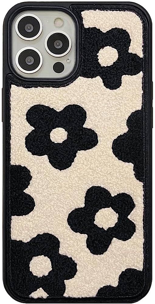 Retro Small Black Flowers Phone Case Compatible with iPhone 13 Pro Max Cute Design Girly Warm Fur... | Amazon (US)