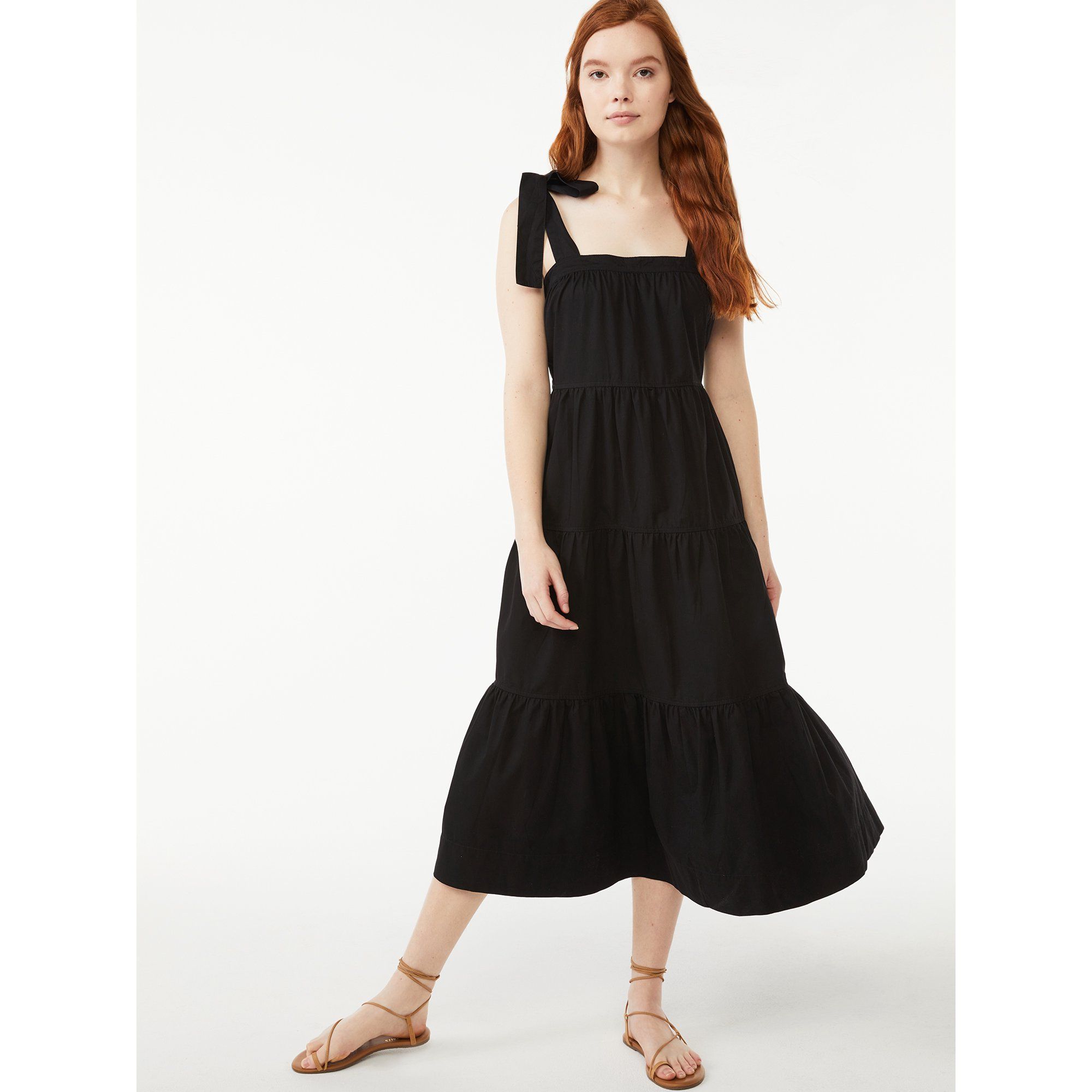 Free Assembly Women's Tie Shoulder Tiered Maxi Dress | Walmart (US)