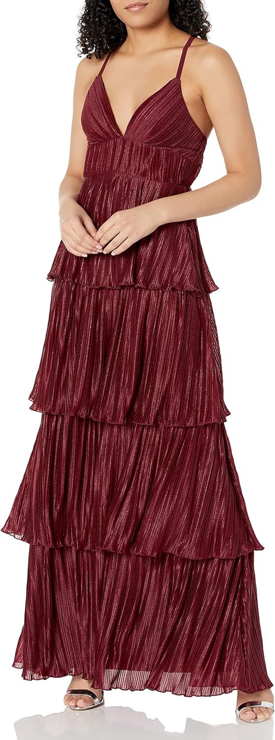 Speechless Junior's Sweetheart Neck Tiered Maxi Dress, Wine, 1 | Amazon (US)