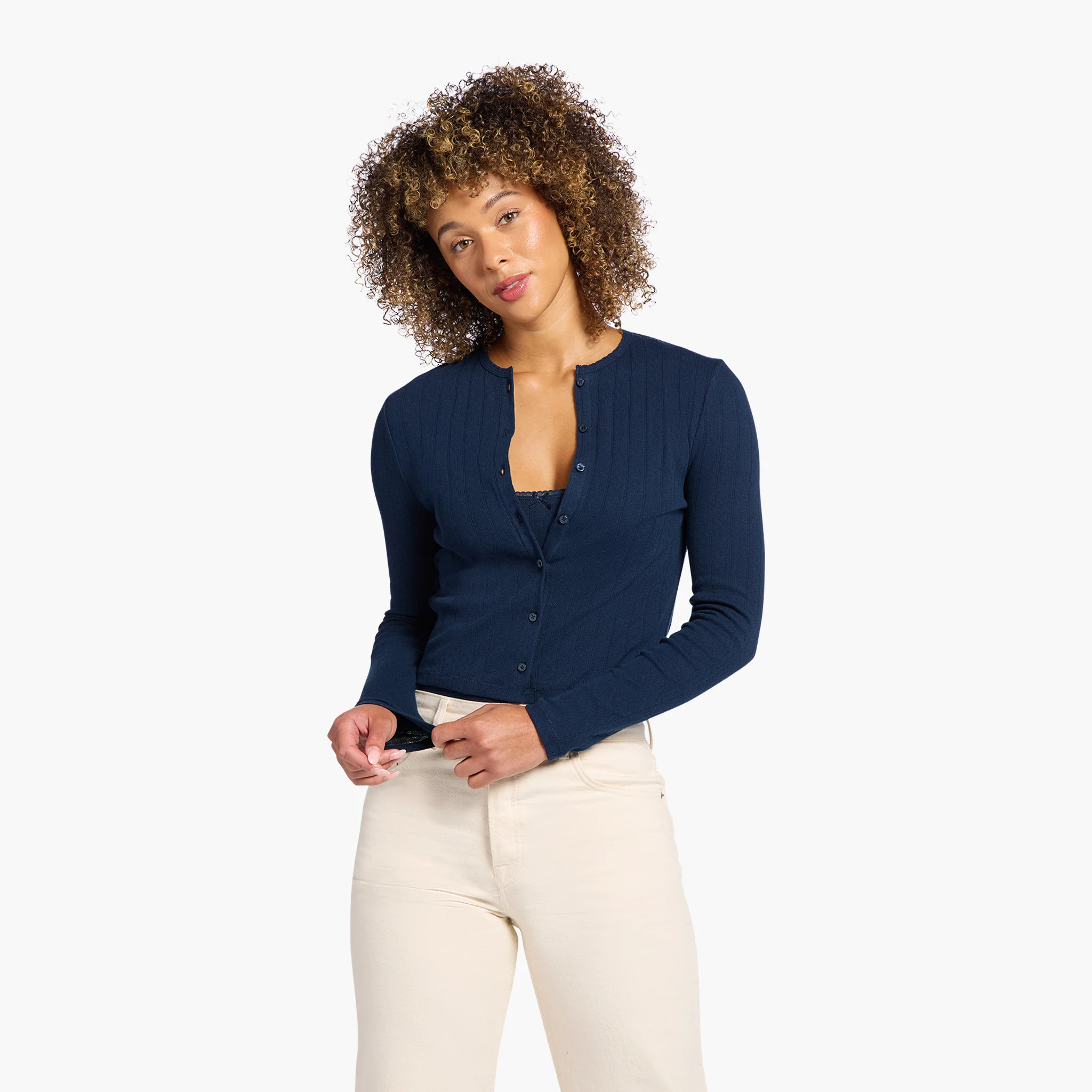 Pointelle Cardigan | Navy | Nuuds US