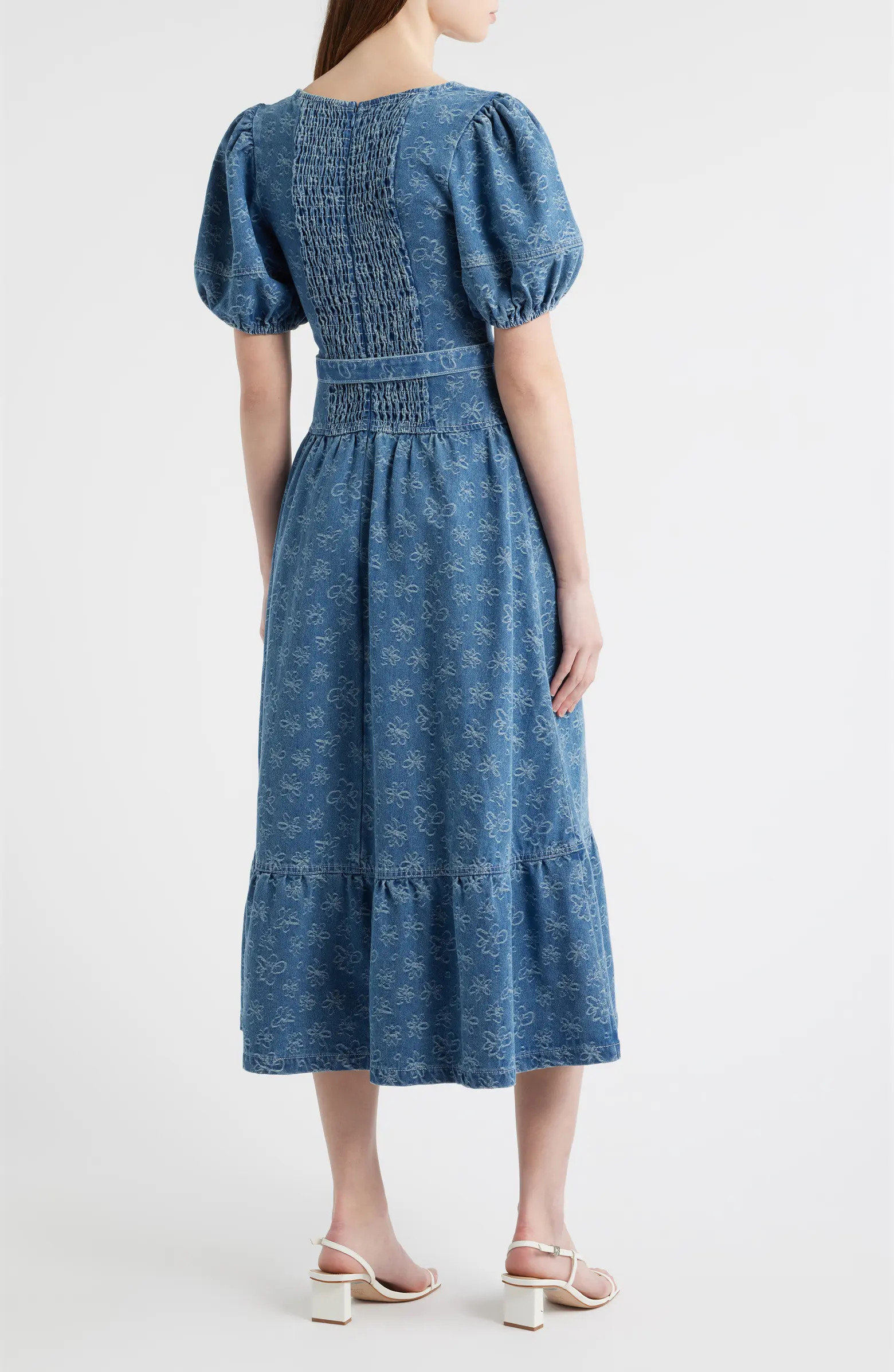 Jacquard Denim Belted Midi Dress | Nordstrom