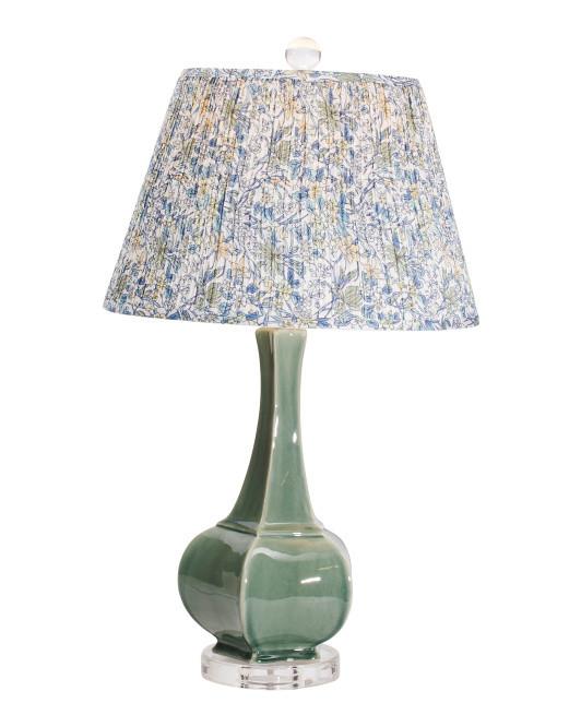 28in Ceramic Table Lamp With Pleated Printed Shade | TJ Maxx