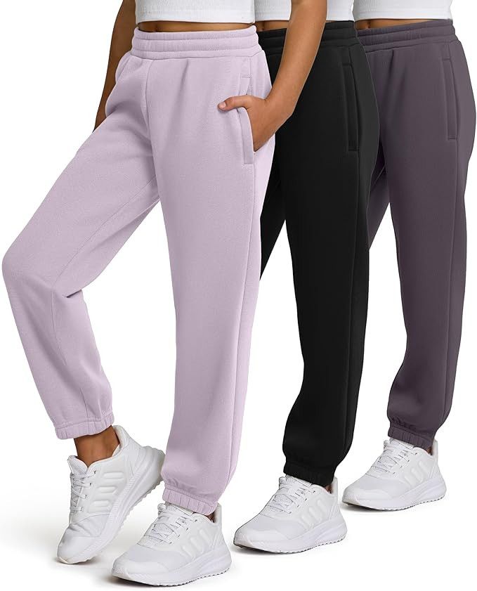 PURE CHAMP Girls Sweatpants 3 Pack Fleece Athletic Joggers, Teen Sweat Pants with Zipper Pockets ... | Amazon (US)