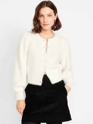 Cropped Eyelash Cardigan Sweater | Old Navy (US)