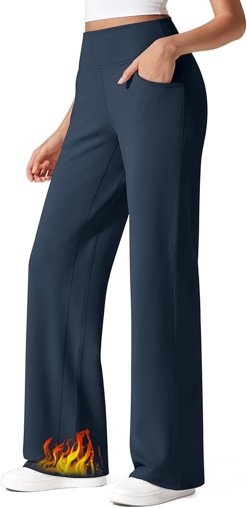 G4Free Fleece Lined Pants Women Wide Leg Work Trousers with Pockets High Waisted Sweatpants for C... | Amazon (US)