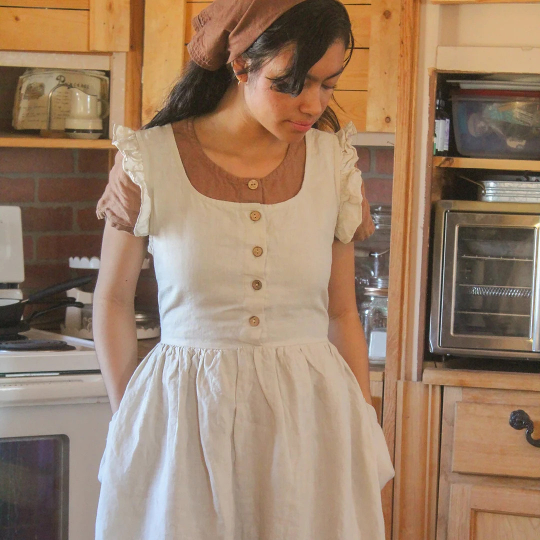 Linen Pinafore Dress With Patch Pockets VISTA Linen Apron Dress With Ruffles, Boho Linen Dress Wi... | Etsy (US)