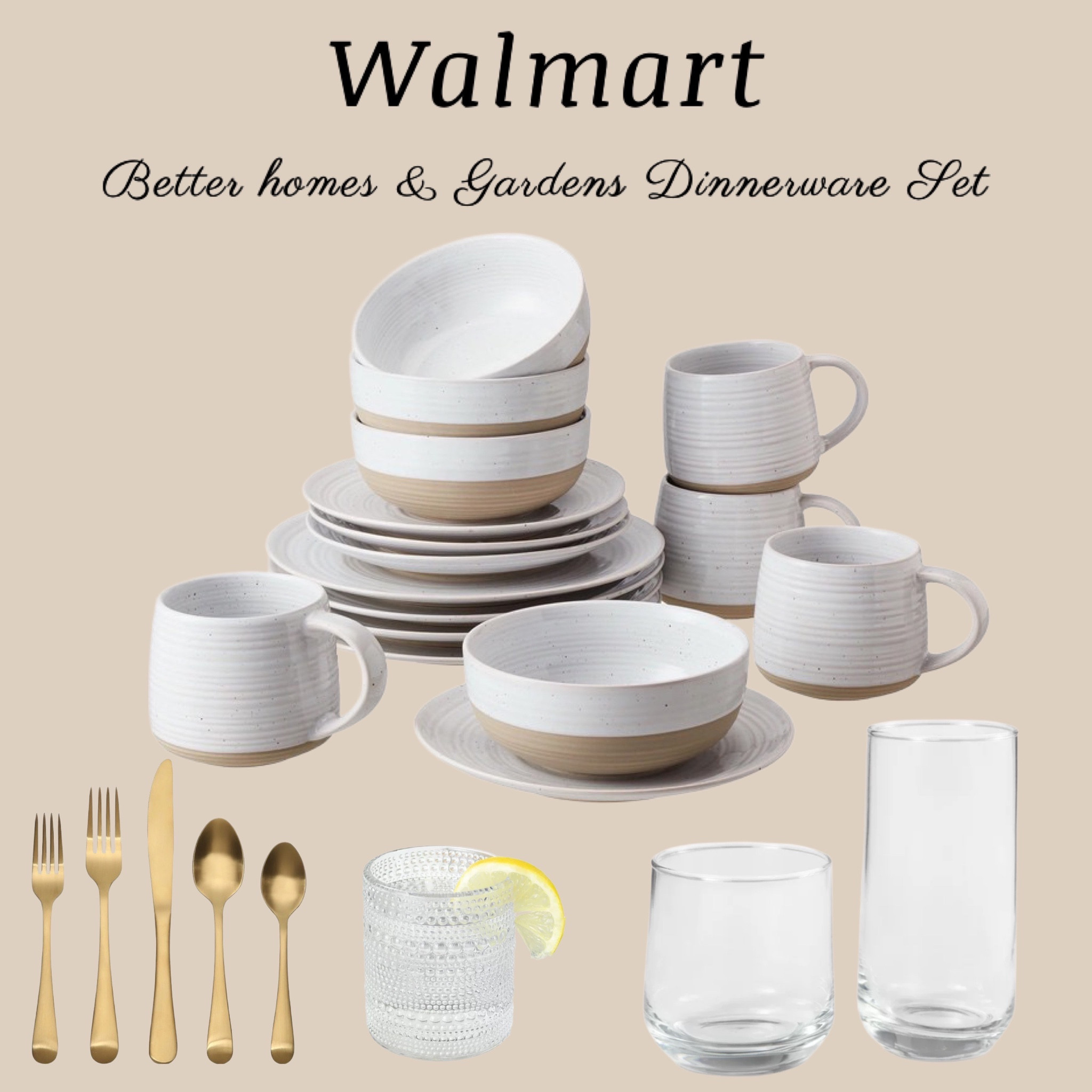 Dinnerware set, Walmart finds, Walmart home decor, must have, kitchen decor, kitchen must have, better homes & gardens dinnerware set, plates, coffee mugs, gold silverware, vintage cups, glass cups, thanksgiving dinner table set up, neutral dinnerware set, holiday table set up

#LTKHoliday #LTKhome #LTKSeasonal