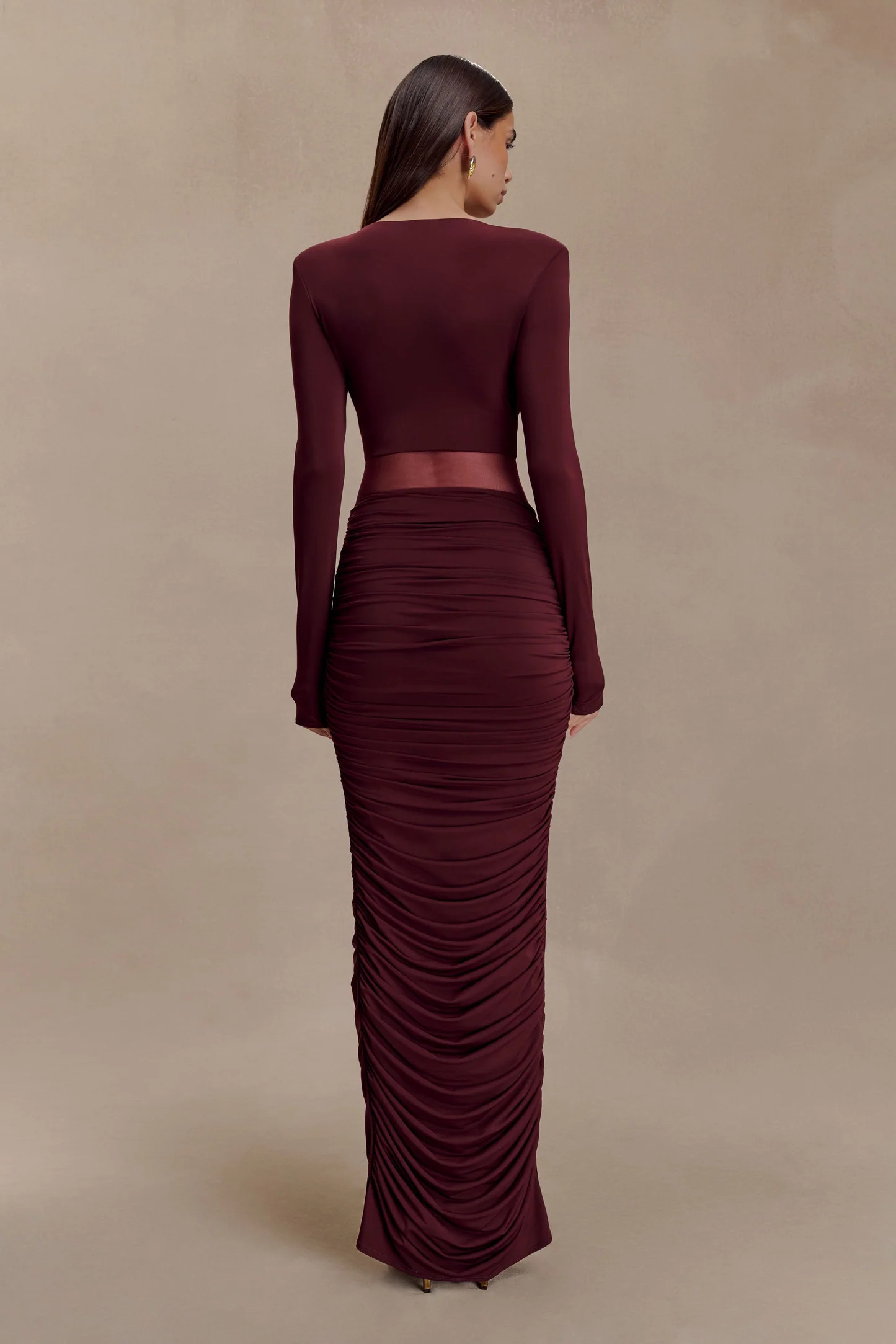 Louanne Slinky Long Sleeve Maxi Dress - Burgundy | MESHKI US