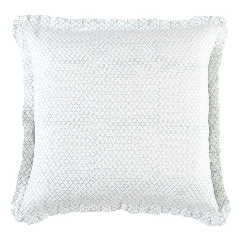 White Cotton Block Print Throw Pillow with Pleated Edge, 18" | At Home