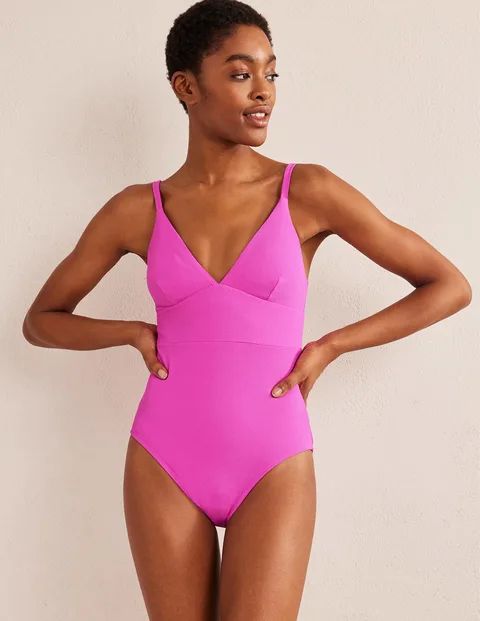 Arezzo V-neck Panel Swimsuit - Amazing Pink Honeycomb | Boden (US)