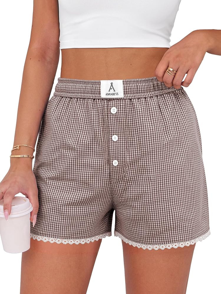 ANRABESS Boxer Shorts for Women 2026 Summer Pajama Gingham Pj Shorts Casual Lounge Sleep Plaid Y2... | Amazon (US)