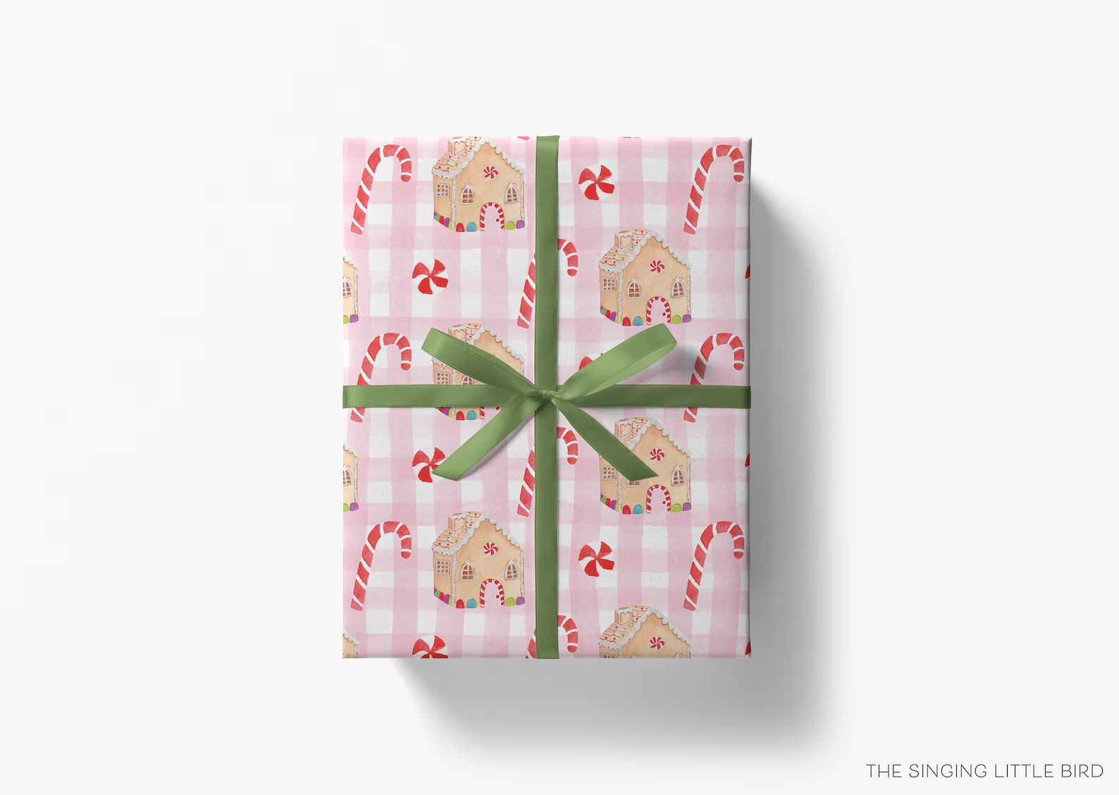 Pink Gingerbread Candy Cane Gingham Christmas Gift Wrap - Etsy | Etsy (US)
