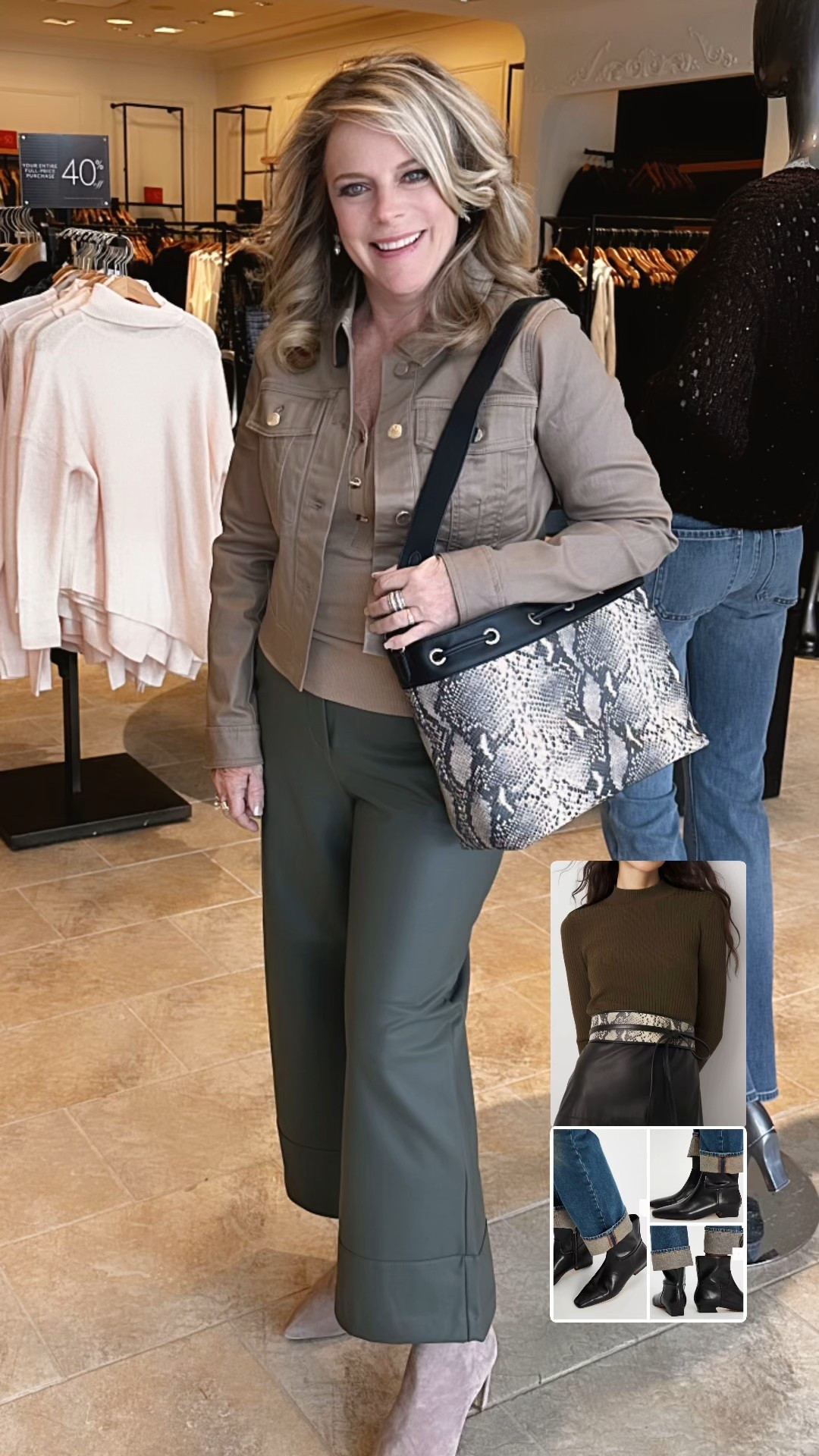 Things I love about this:
- A belt and matching bag 🤩
- The neutrals in this outfit is what make it work. 
- If you are 5ft 3 to 5ft 1 you can wear these pants in regular with a comfortable pair of boots.
- The free people black boots are a great 8hr work shoe🤩

#LTKWorkwear #LTKSaleAlert #LTKOver40