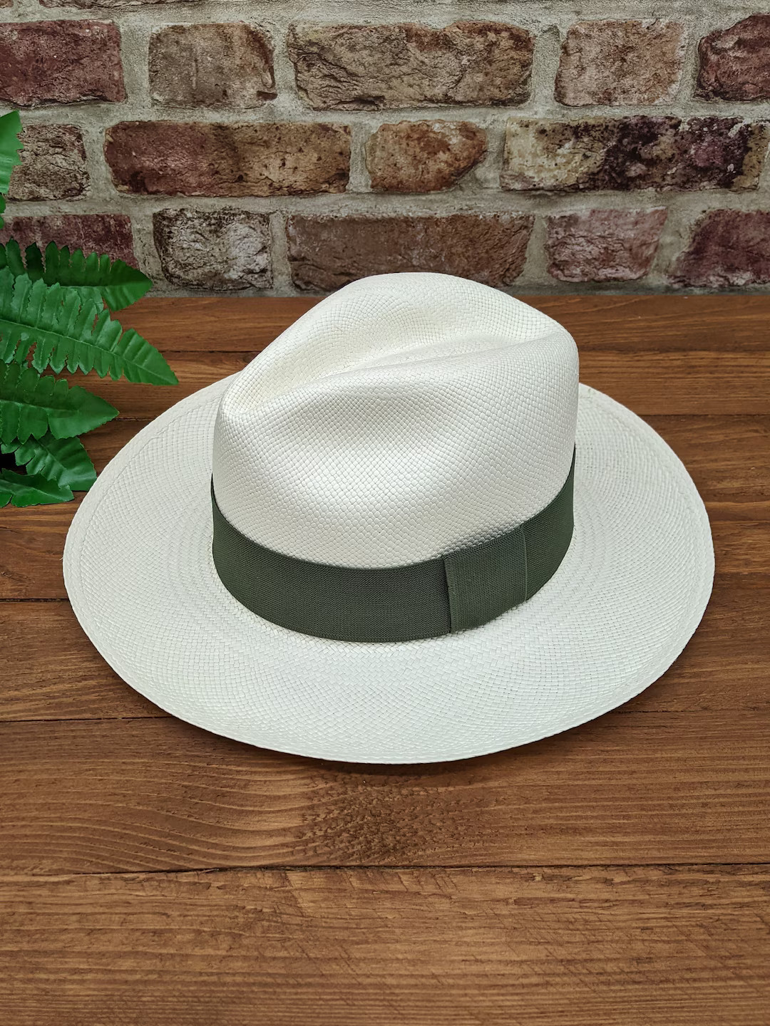 Genuine Ecuadorian White Panama Hat With Handmade Removable Olive Green Elastic Band Handwoven Fr... | Etsy (US)