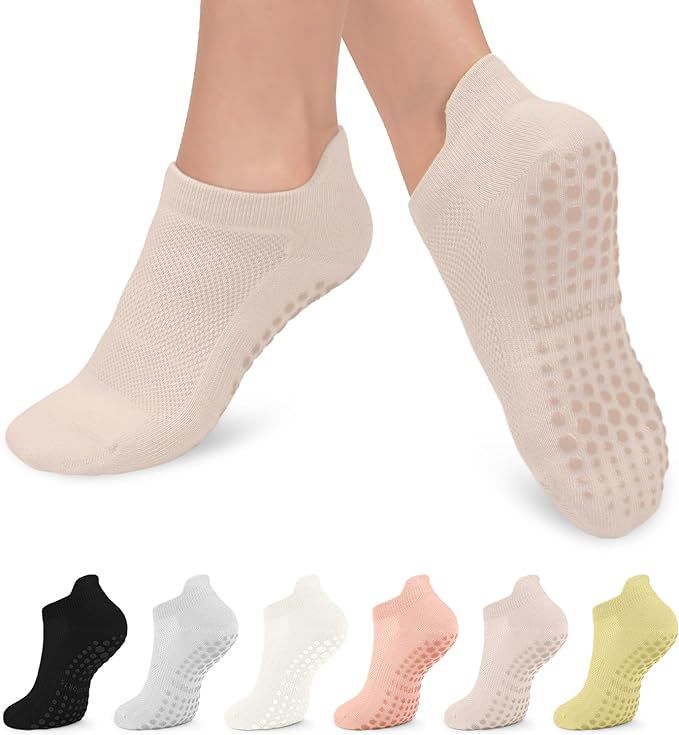 6 Pairs Pilates Grip Socks for Women, Non-slip Yoga Athletic Socks for Barre Ballet Barefoot Work... | Amazon (US)