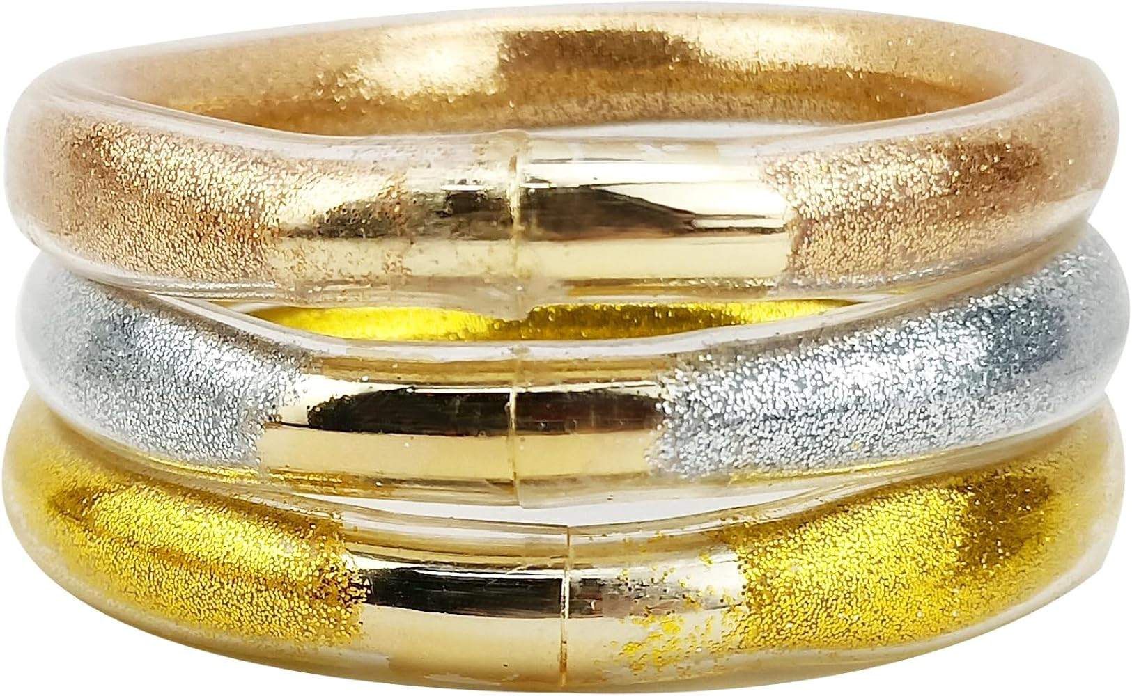 YBMYCM 3PCS Glitter Jelly Bangles Bracelets Set for Women Glitter Filled Jelly Silicone Bracelets | Amazon (US)