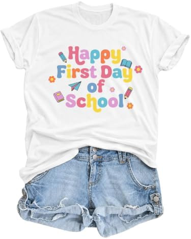 Teacher Shirts for Women Happy First Day of School Shirts Teacher Tshirts | Perfect Teacher Gift,... | Amazon (US)