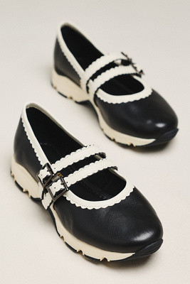 All Black Double-Scalloped Mary Jane Flats | Anthropologie (US)