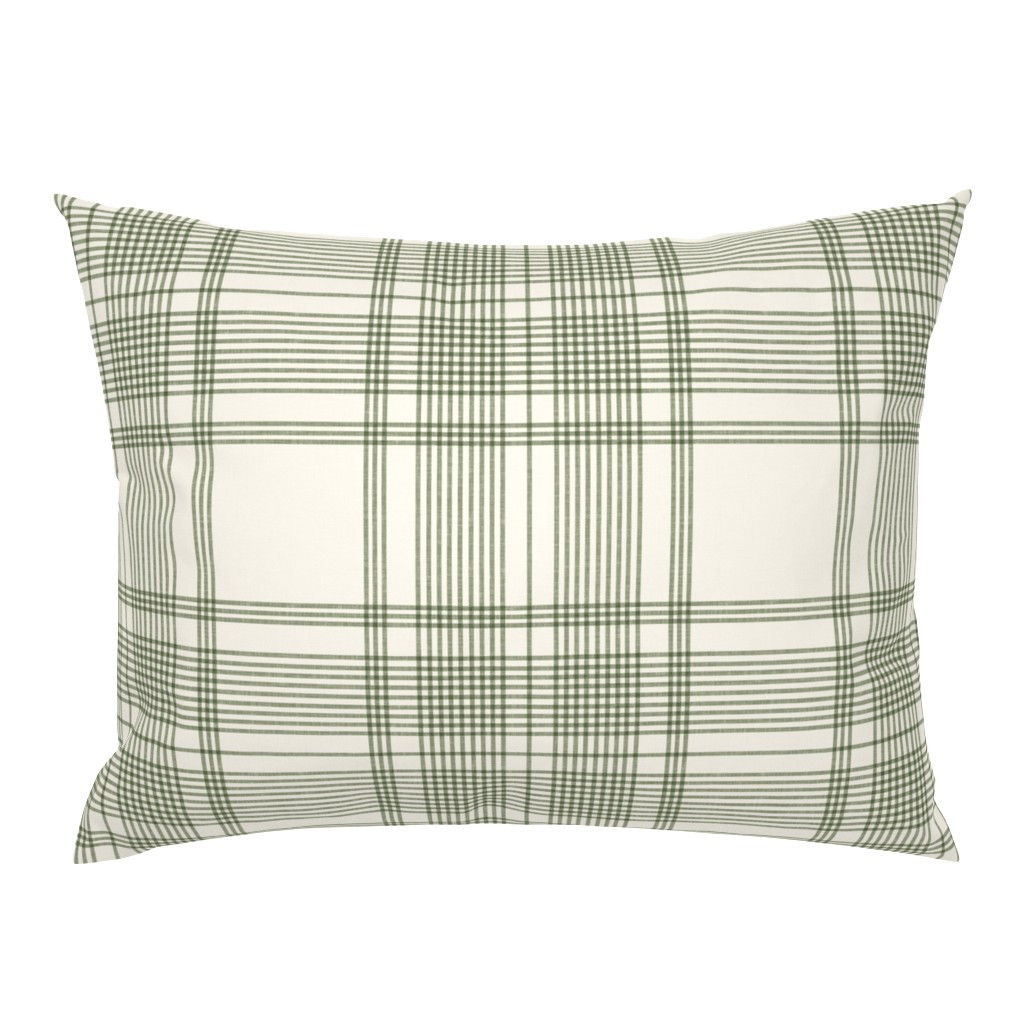 Thin Ticking Stripes Plaid Soft Sage Green Creamy Off White Cozy Cottage L Pillow Sham | Spoonflo... | Spoonflower