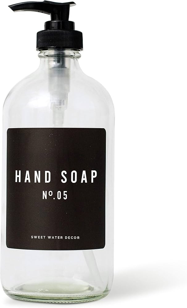 Sweet Water Decor Clear Glass Refillable Bottle | Modern Farmhouse Soap Dispenser with Waterproof... | Amazon (US)
