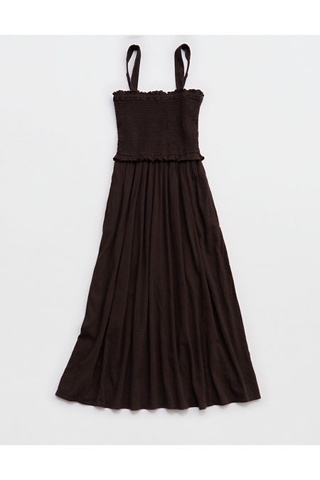 Aerie At The Barre Smocked Dress Women's Deep Earth XXS | Aerie
