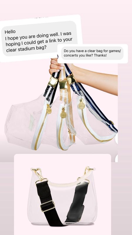Clear Fanny and crossbody stadium bags for sports and concerts. 