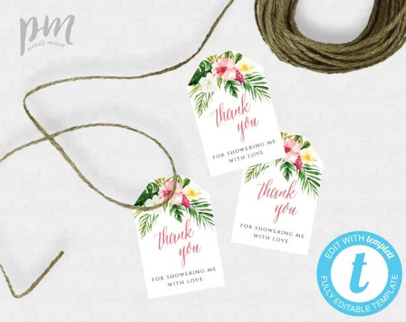 Tropical Bridal Shower Thank You Tag Template, Tag Personalized, Summer Shower Favor Tag, Hawaiia... | Etsy (US)