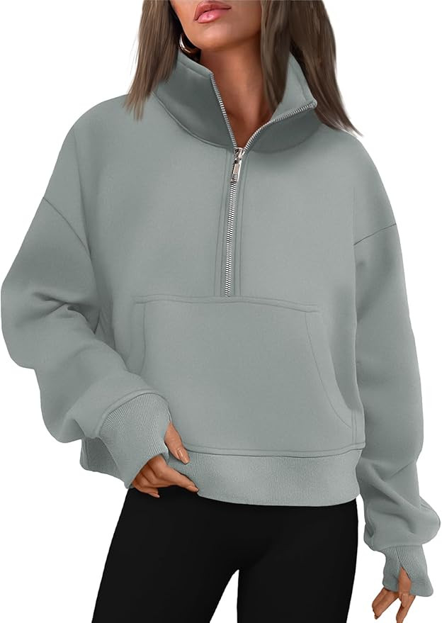 Trendy Queen Half Zip Sweatshirts Oversized Cropped Hoodies for Womens Long Sleeve Pullover for w... | Amazon (US)
