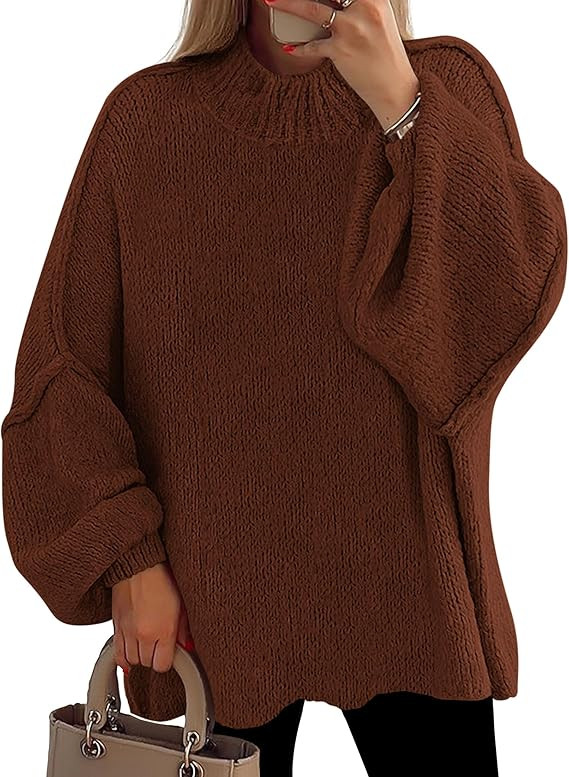 PRETTYGARDEN Women's 2025 Fall Oversized Sweaters Chunky Knit Mock Neck Long Sleeve Casual Trendy... | Amazon (US)