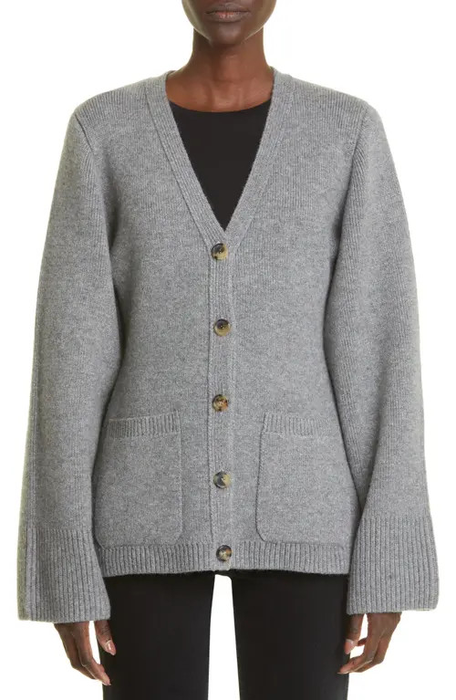Khaite Lucy V-Neck Cashmere Cardigan in Smoke at Nordstrom, Size Large | Nordstrom