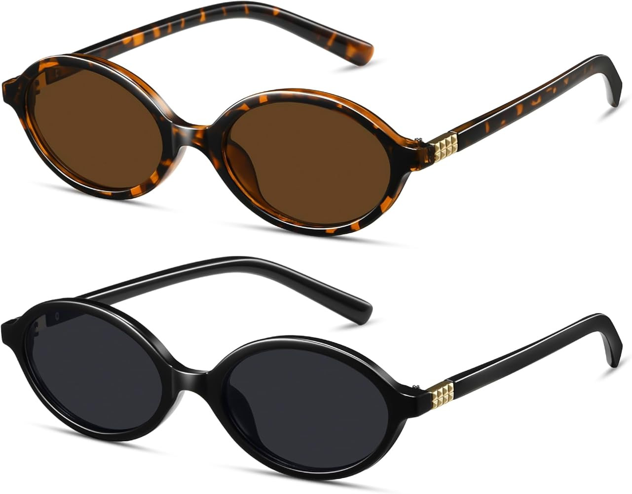 Sunglasses Womens, 2 Pack Retro Oval Sun Glasses Small Frame Vintage 90s Y2K Trendy, UV400 Protec... | Amazon (US)