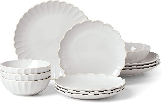 Amazon.com | Lenox French Perle Scallop 12-Piece Dinnerware Set, 17.70 LB, White: Dinnerware Sets | Amazon (US)