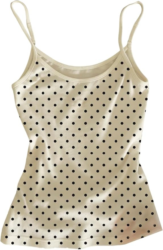 RoseSeek Women's Polka Dots Cami Tops Scoop Neck Spaghetti Strap Crop Tops Slim Fit Cute Camisole | Amazon (US)