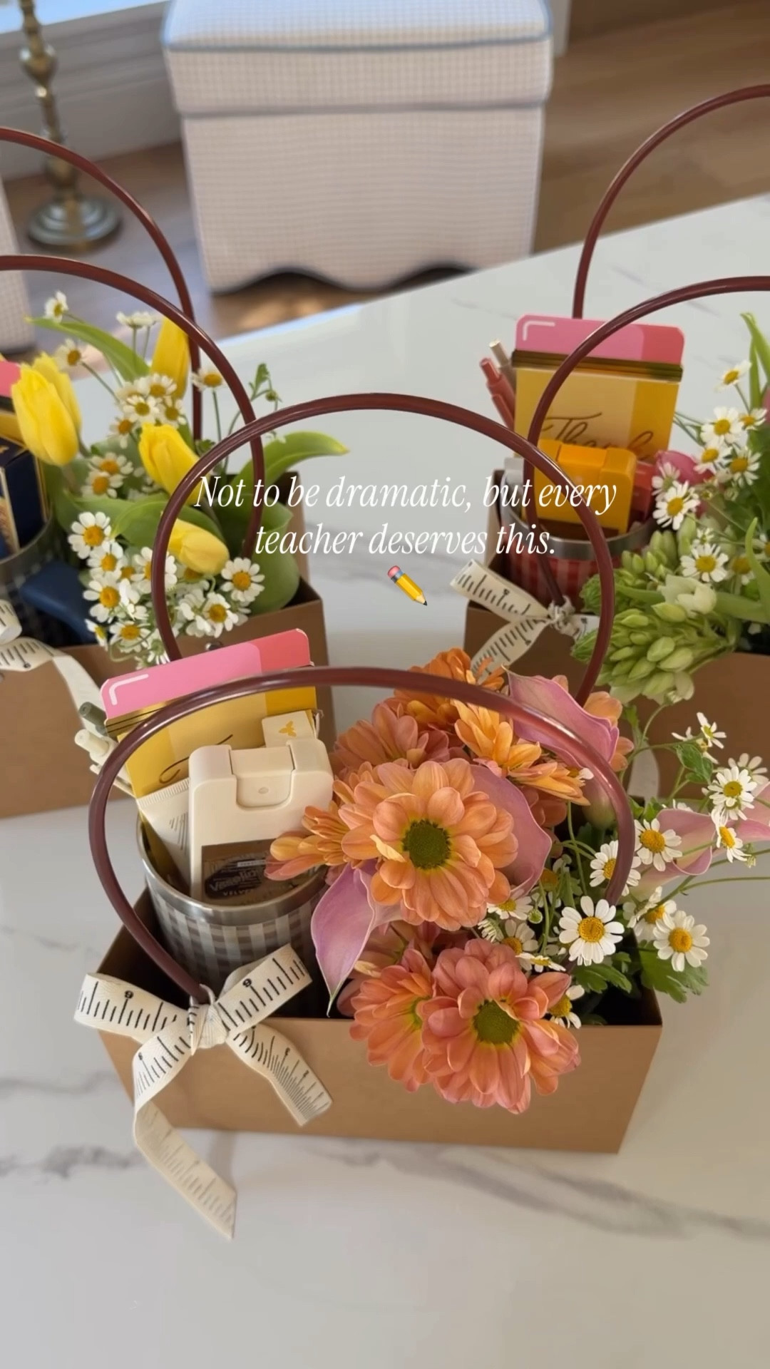 Not to be dramatic, but good teachers change everything. And ours are SO good. 💐 So this year I wanted the gift to actually feel like something, fresh flowers, gingham tumblers, little treats, and a gift card we know she’ll love. Even our male teachers got the full moment because they’ve earned every petal. 🌷 Appreciate your teachers, always. ✏️ 

#LTKSeasonal #LTKKids #LTKmomlife
