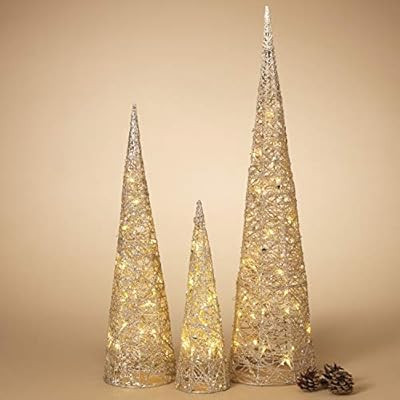Lighted Set of 3 Gold Glitter Cone Christmas Trees - Light Up Holiday Decoration | Amazon (US)