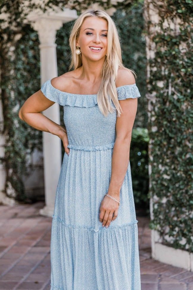 Saturday Night Queen Spotted Blue Maxi Dress FINAL SALE- Pink Lily Sale | The Pink Lily Boutique