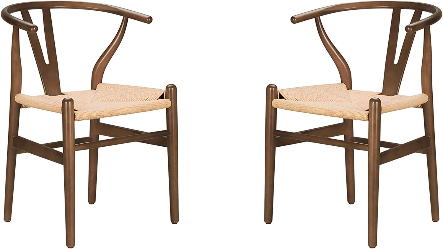 Poly and Bark Weave Modern Wooden Mid-Century Dining Chair, Hemp Seat, Walnut (Set of 2) | Amazon (US)