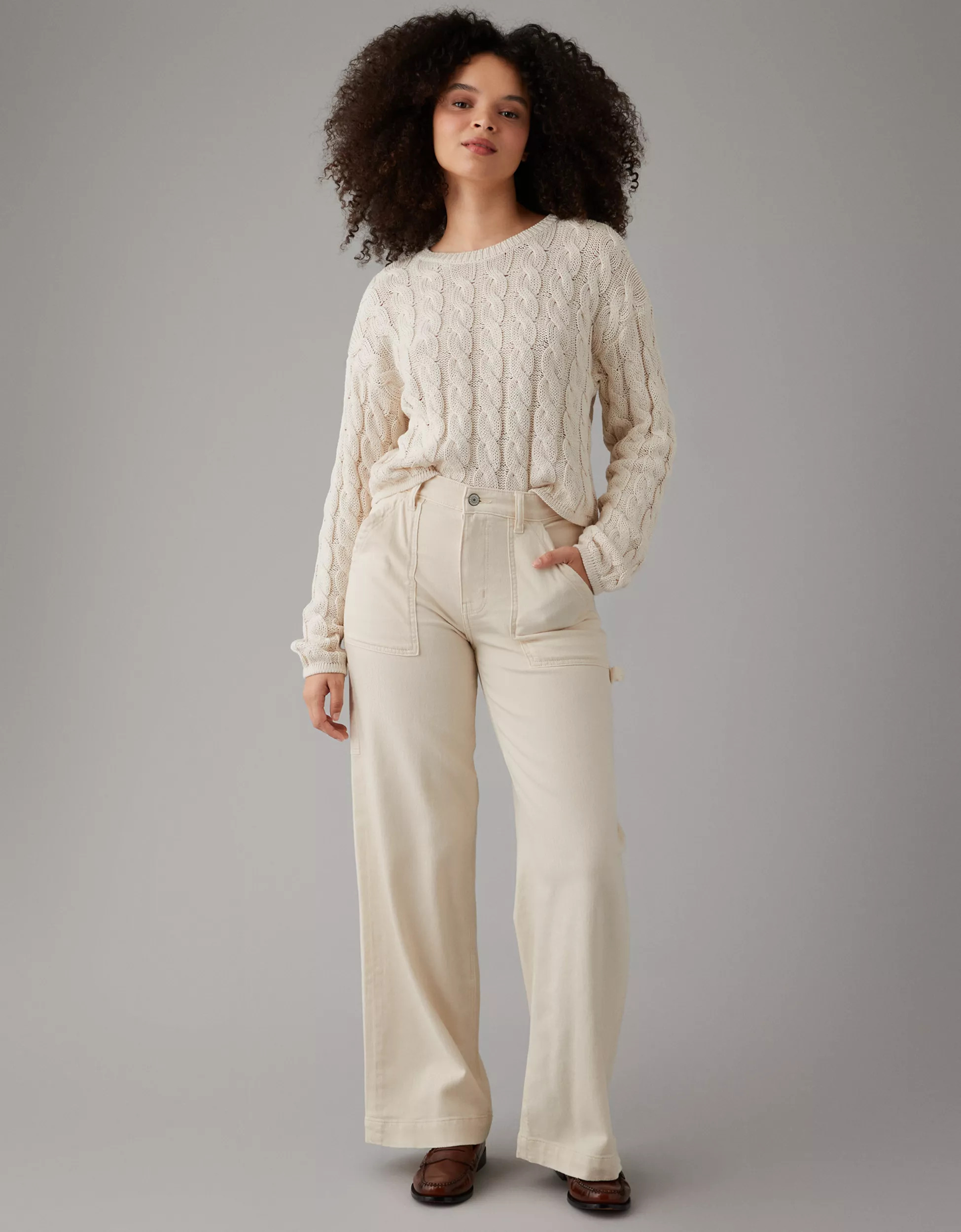 AE Cropped Cable-Knit Sweater | American Eagle Outfitters (US & CA)