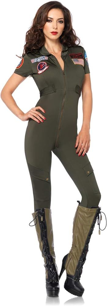 Leg Avenue Women's Top Gun Flight Suit Costume, Khaki | Amazon (US)
