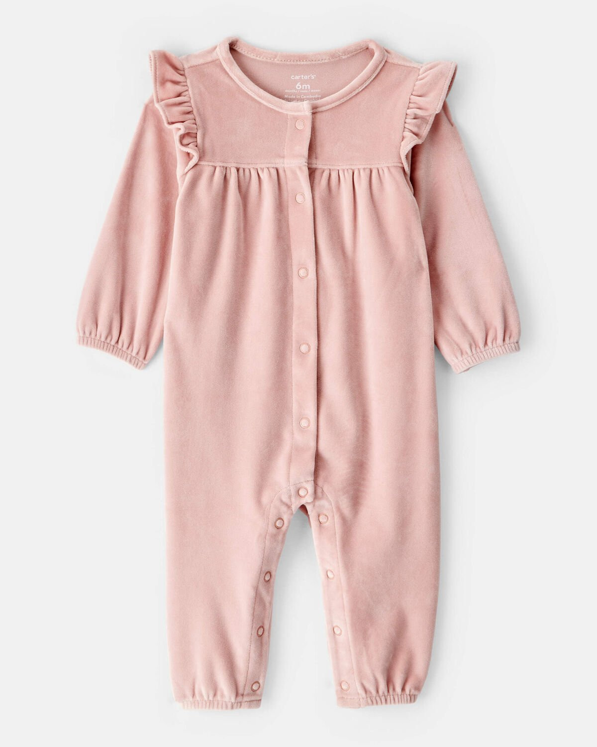 Baby Girl Velour Long-Sleeve Jumpsuit - Pink | Carter's Inc