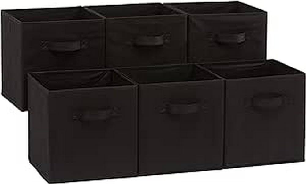 Amazon Basics Collapsible Fabric Storage Cubes Organizer with Handles, 10.5"x10.5"x11", Black - P... | Amazon (US)