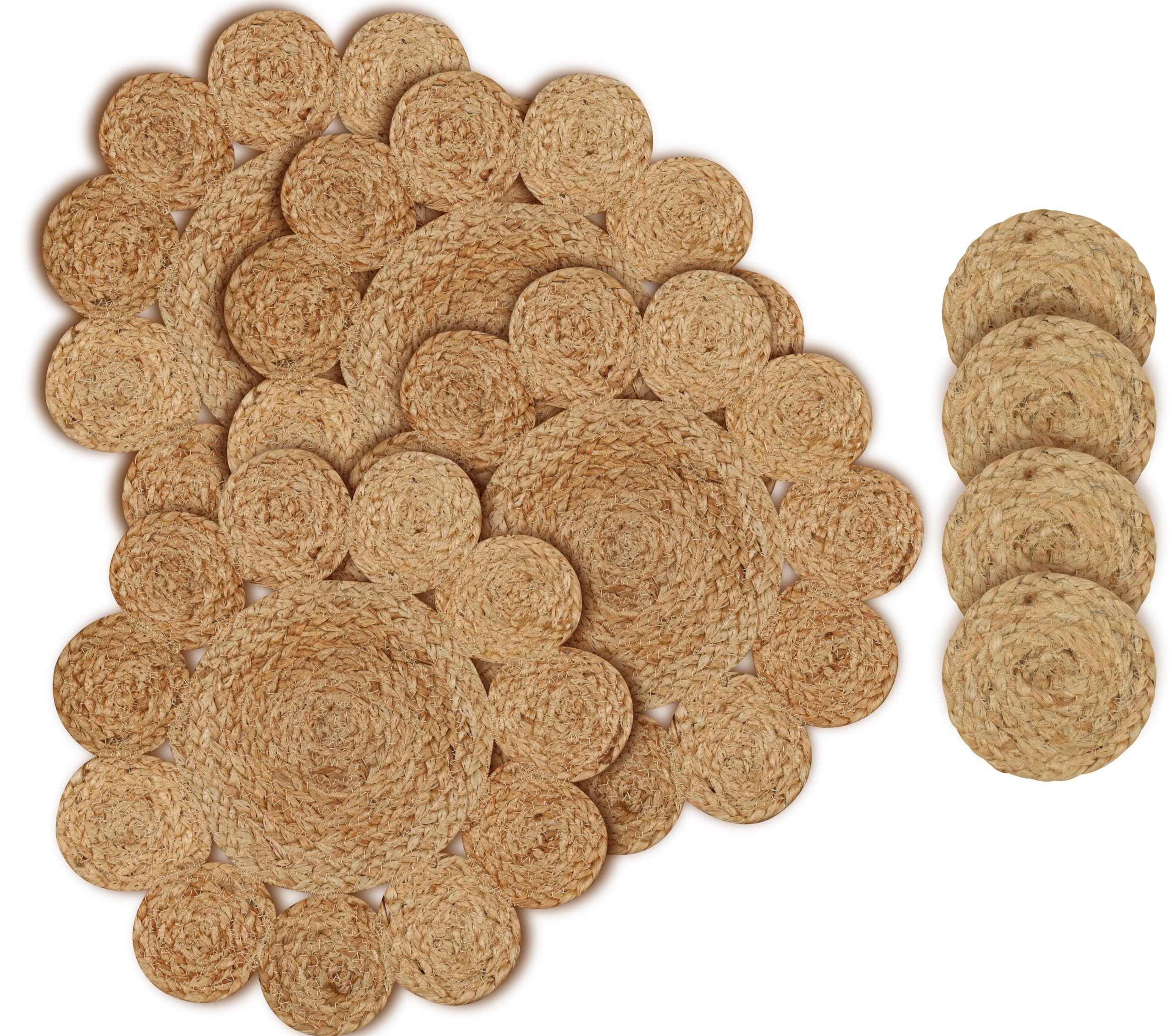 4 Pack Round Jute Woven Placemats and Set of 4 Round Jute Coasters, Cotton Braided Placemats Set,... | Amazon (US)
