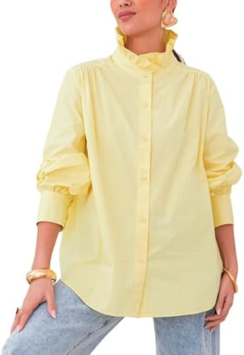 Hixiaohe Ruffled Collar Shirt for Women Casual Button Down French Blouse | Amazon (US)