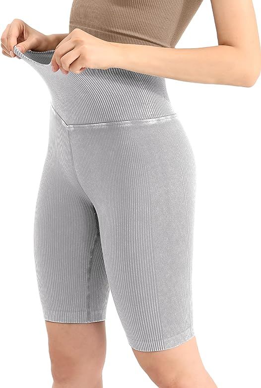 ODODOS Seamless Shorts for Women, High Waist Butt Lifting Acid Washed Ribbed Biker Shorts for Wor... | Amazon (US)