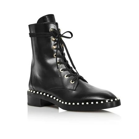 Stuart Weitzman Womens Sondra Leather Pearls Combat & Lace-up Boots | Walmart (US)