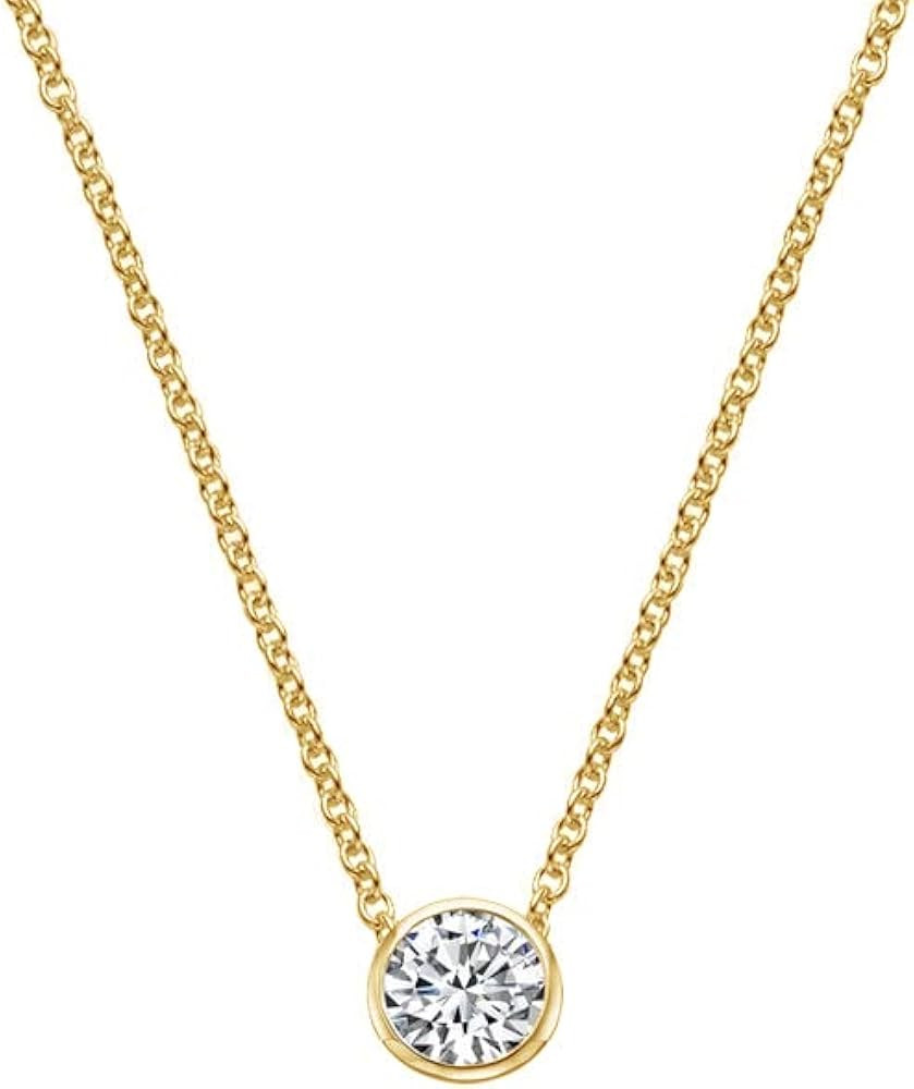 PAVOI 14K Gold Plated 1.00 ct (D Color, VVS Clarity) CZ Simulated Diamond Bezel-Set Solitaire Choker | Amazon (US)